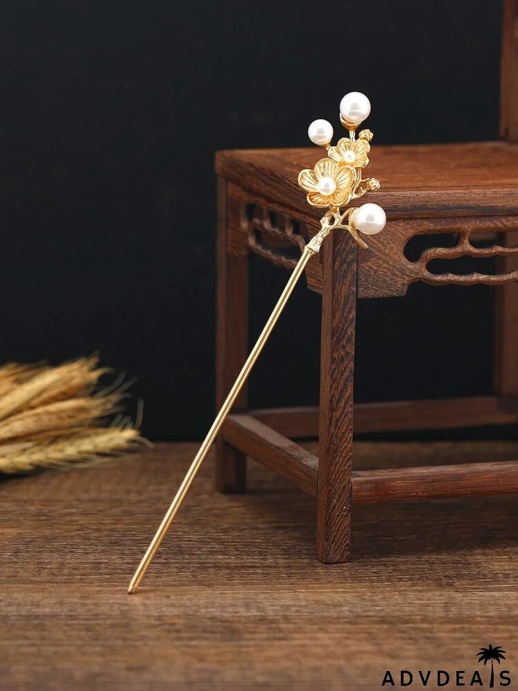 Faux Pearl & Flower Decor Hair Pin