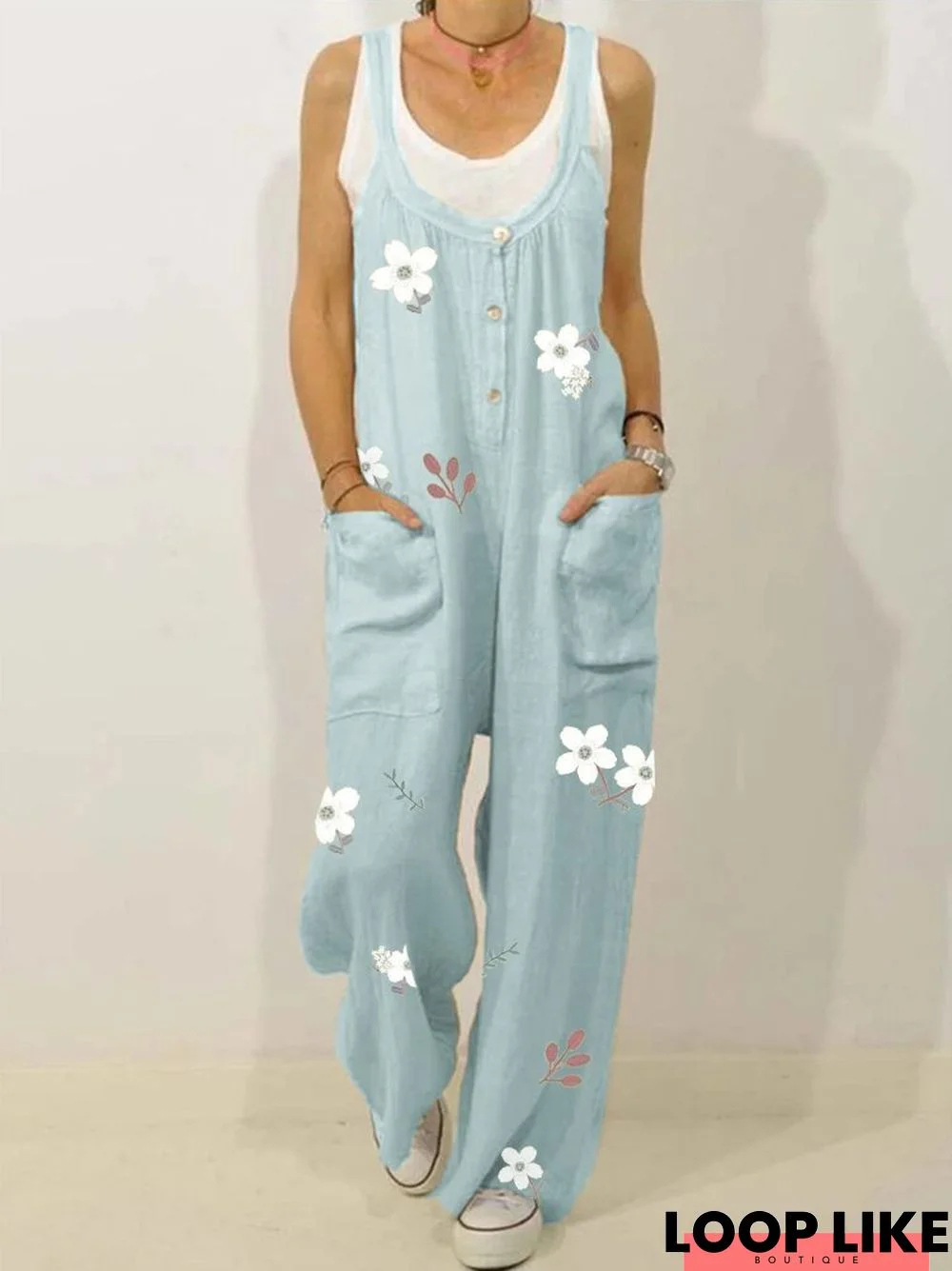zolucky Floral-print Pockets Casual Jumpsuit & Romper