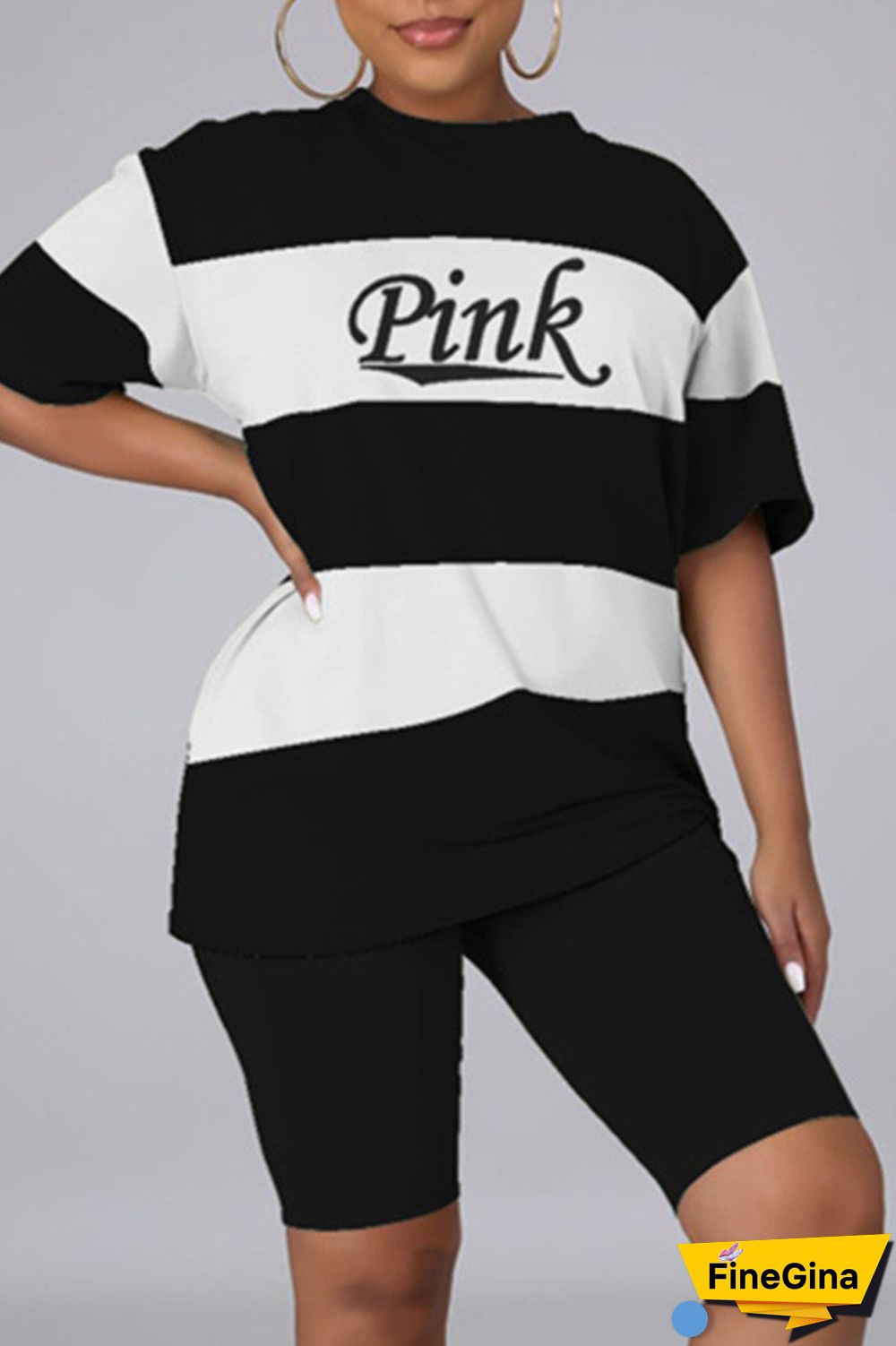 Fashion Casual Letter Print Basic O Neck Short Sleeve Two Pieces