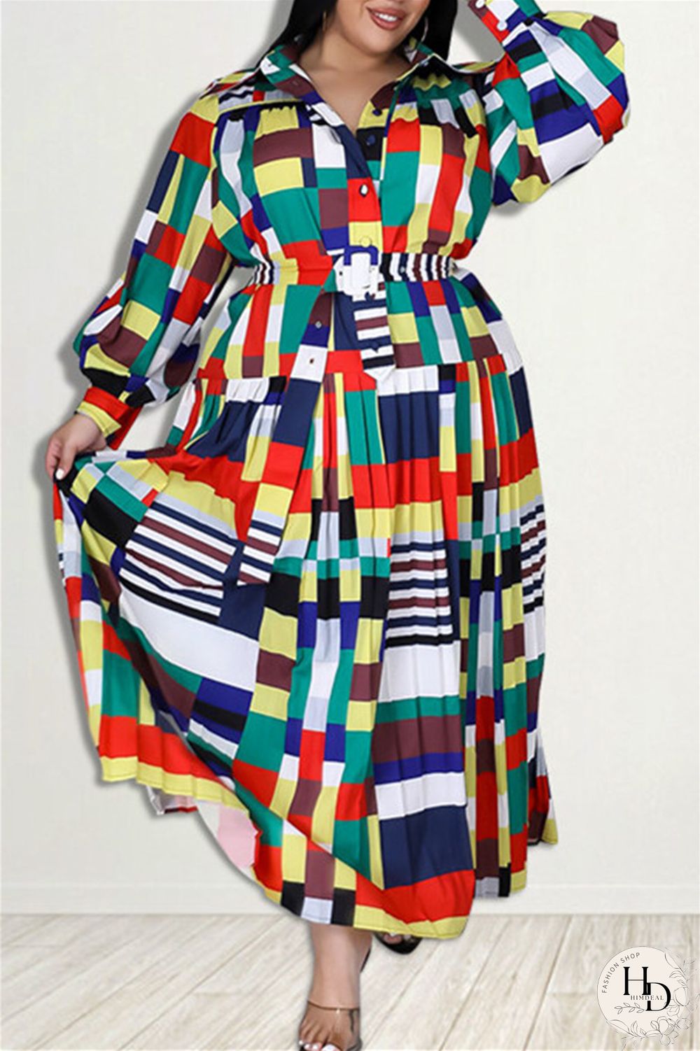 Red Fashion Casual Basic Turndown Collar Long Sleeve Plus Size Dresses