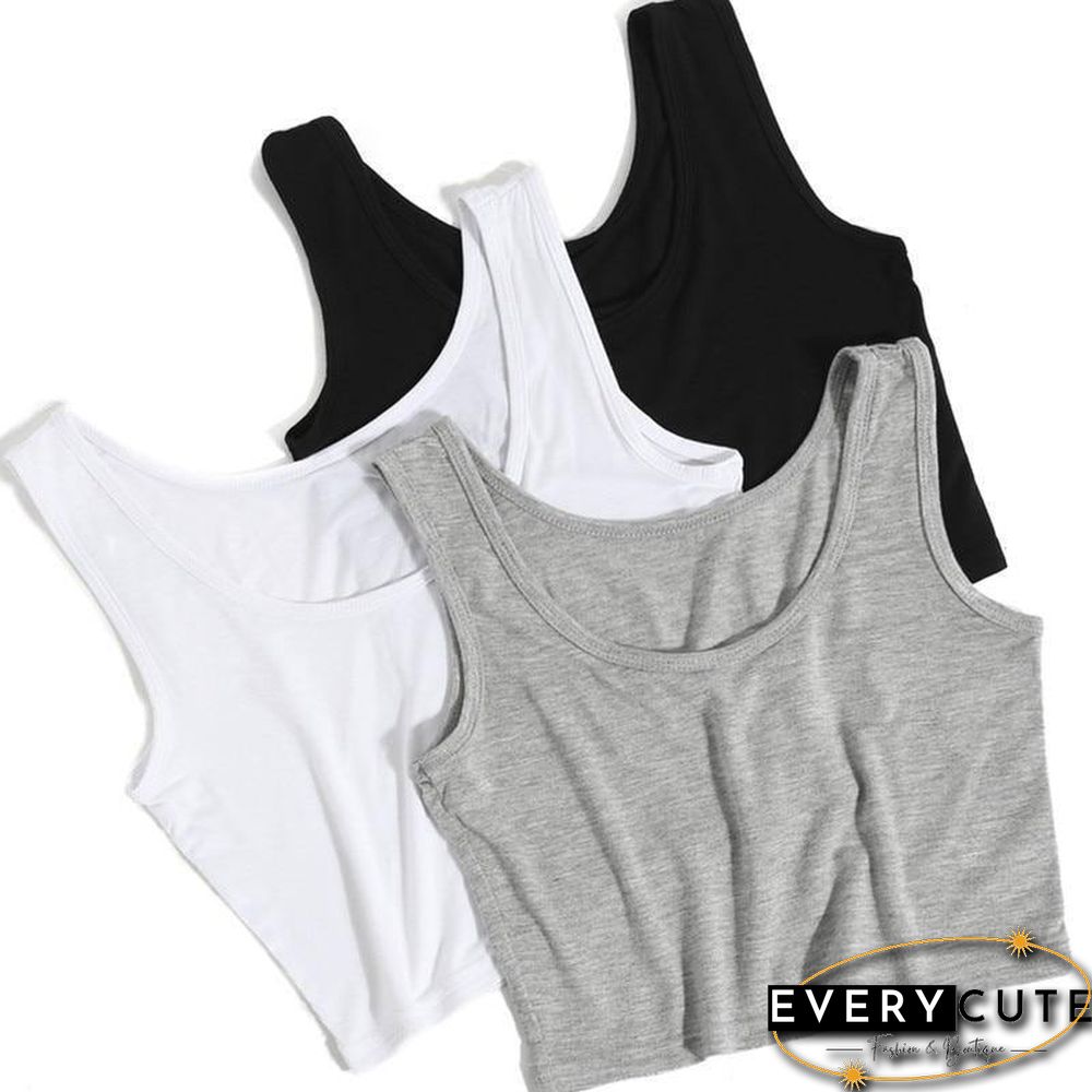 JodieONLY  Wholsale Summer Slim Render Short Top Sexy Women Sleeveless U Croptops Tank Tops Solid Black/White Crop Tops Vest