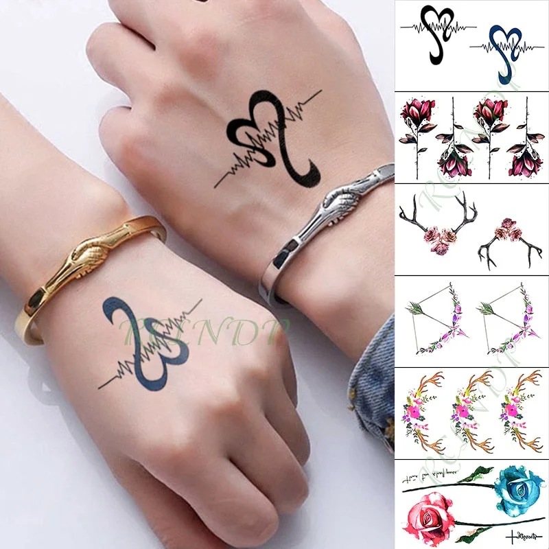 Waterproof Temporary Tattoo Sticker Love Heart Heartbeat Fake Tatto sexy clavicle Hand Arm Flash Tatoo for Kid Girl Men Women