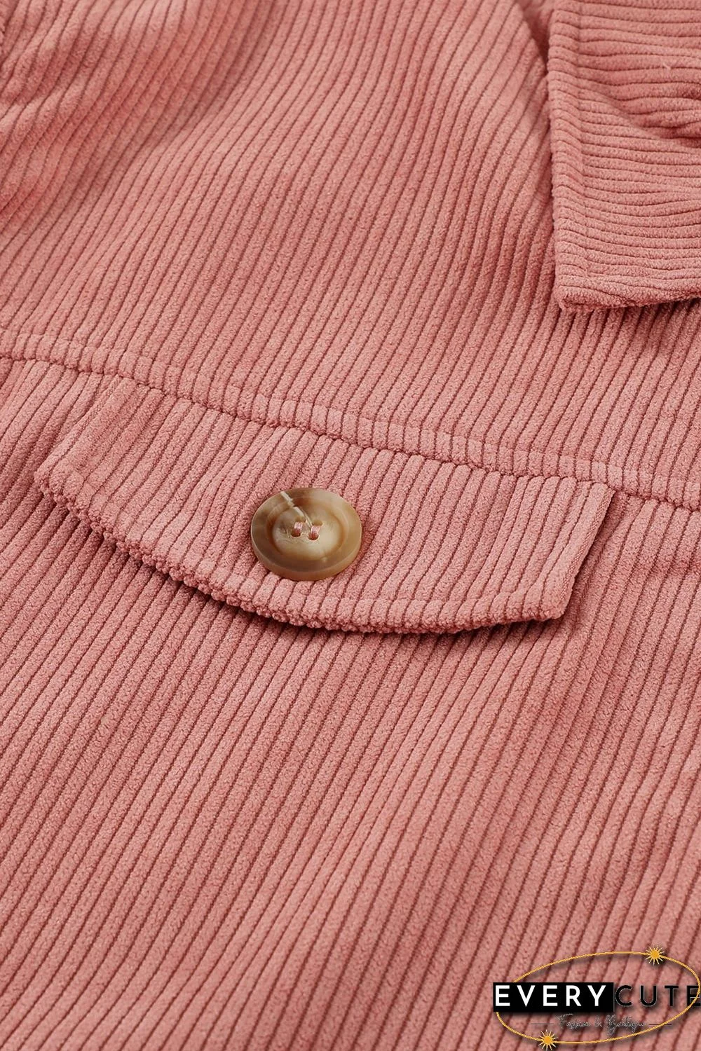 Pink Ribbed Corduroy Long Sleeve Jacket with Pocket