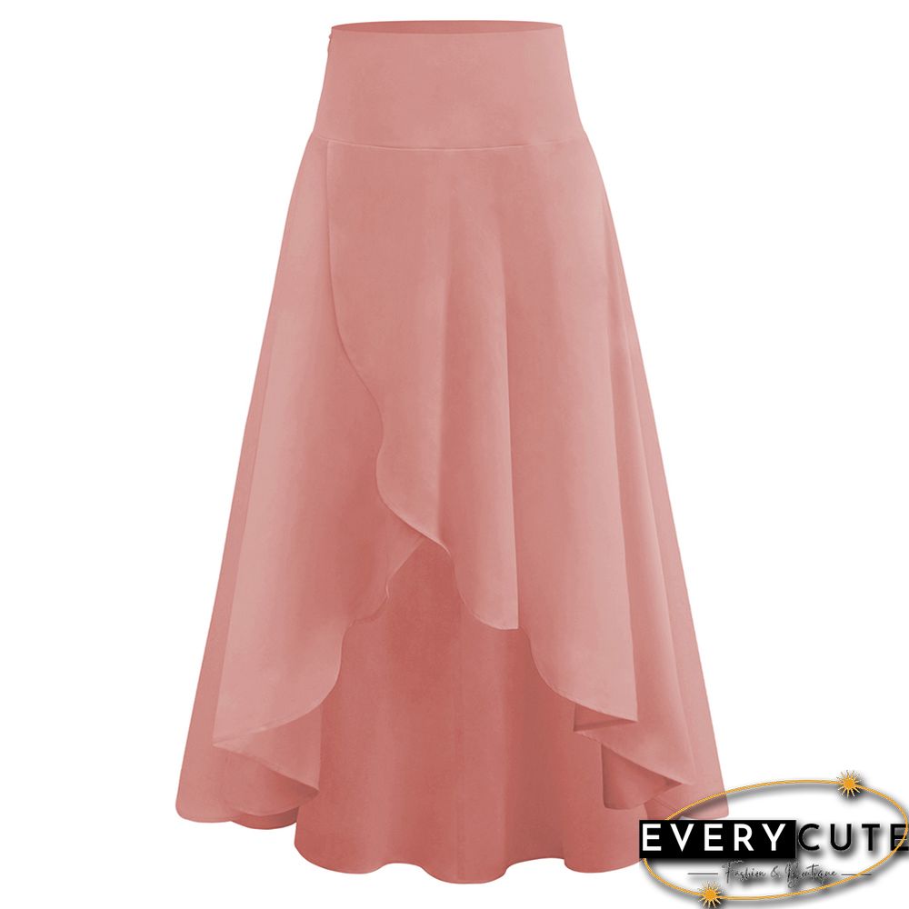 Pink High Low Ruffled Hem Irregular Skirt