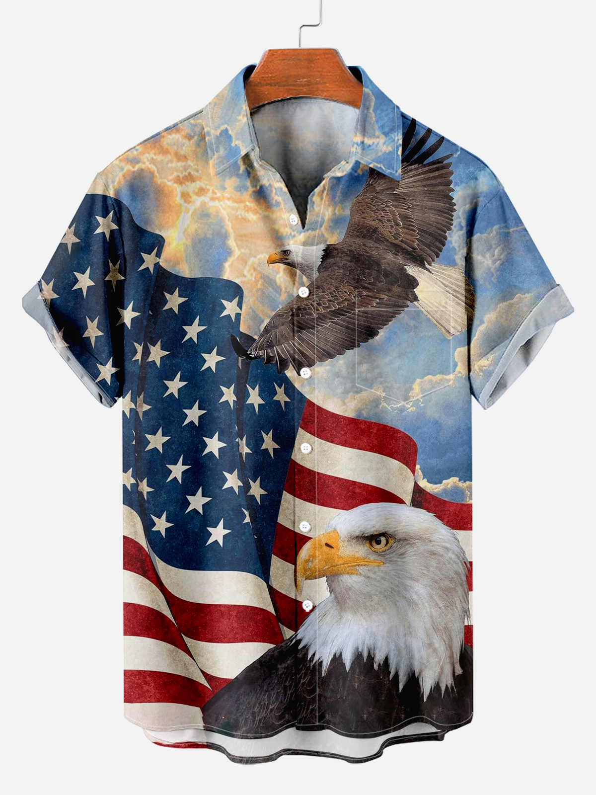 Attractive and comfortable American Flag Bald Eagle Print Shirt PLUSCLOTHESMAN