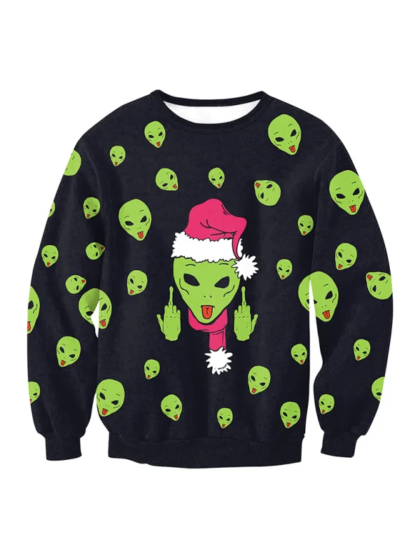 pullover sweater women santa elk long sleeve round neck loose top Flusfy