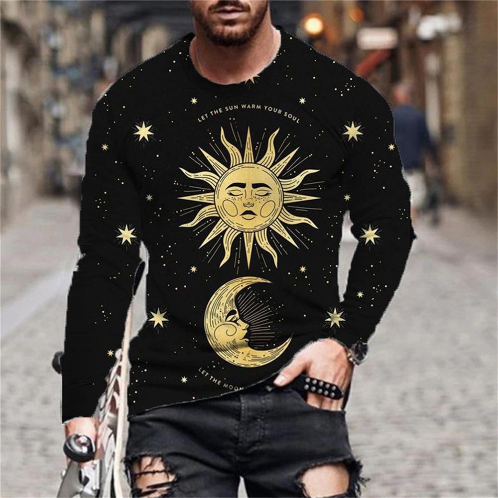 3D Graphic Long Sleeve Shirts Sun & Moon