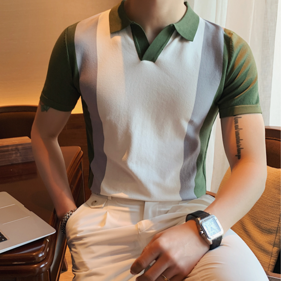 Stylish, Color-Contrast Slim-Fit Knit POLO Shirt-Compassnice®