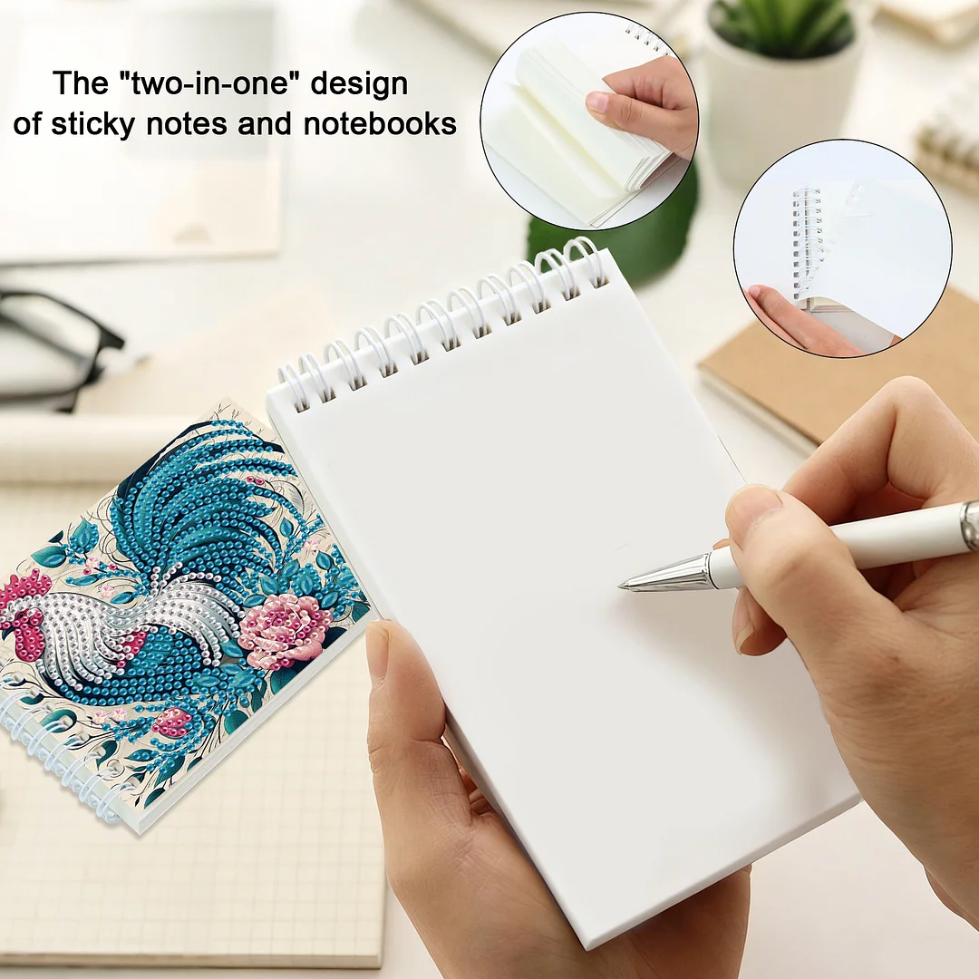 2 Pack Rooster DIY Diamond Art Spiral Notebook Kit 80Pages No Lines for Adults