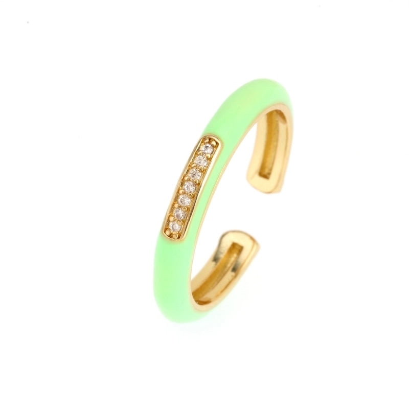 IG Style Ethnic Style Commute Round Copper Epoxy Inlay 18K Gold Plated Zircon Open Rings