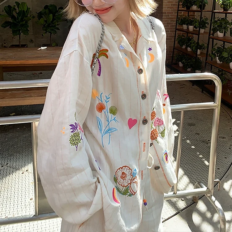 Lightweight Linen Embroidered Shirt and Shorts - yankia