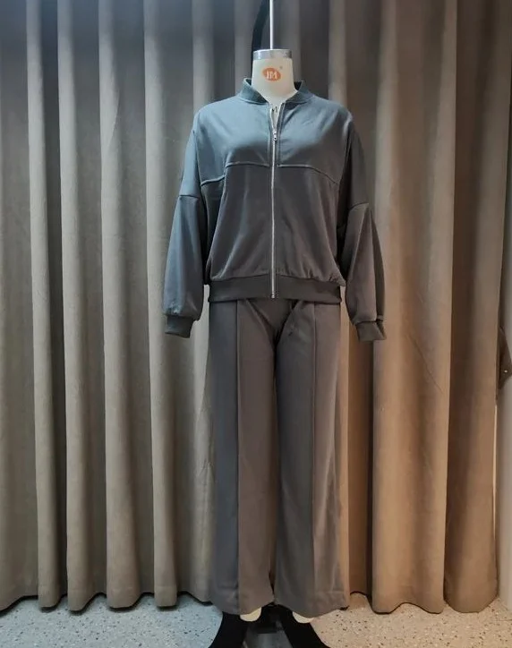 Toloer Toloer 20232 New Solid Color Zip Loose Hoodie Casual Versatile Trouser Suit-Outfit Ideas