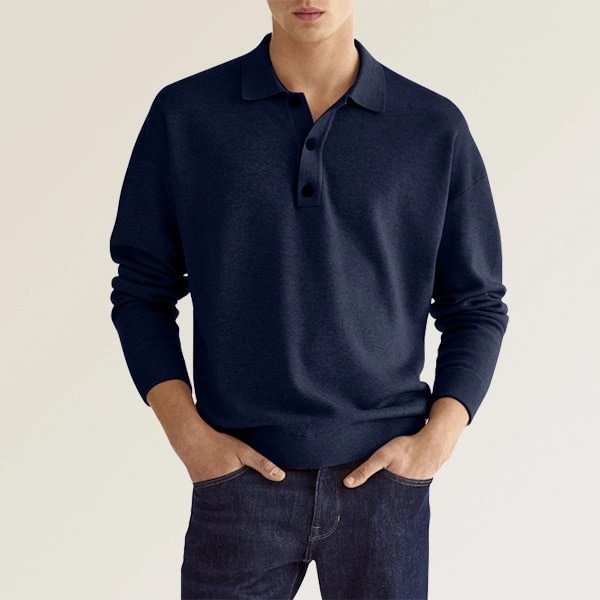 Solid Casual Men's Long Sleeve Polo Shirts-VESSFUL