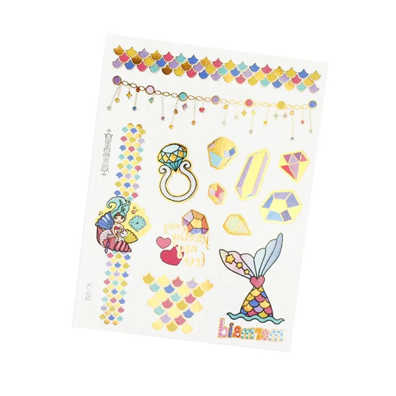 1Pc Mermaid Glitter Bronzing Cartoon Children's Body Temporary Tattoos For Kids Mermaid Theme Birthday Party Decoration Supplies
