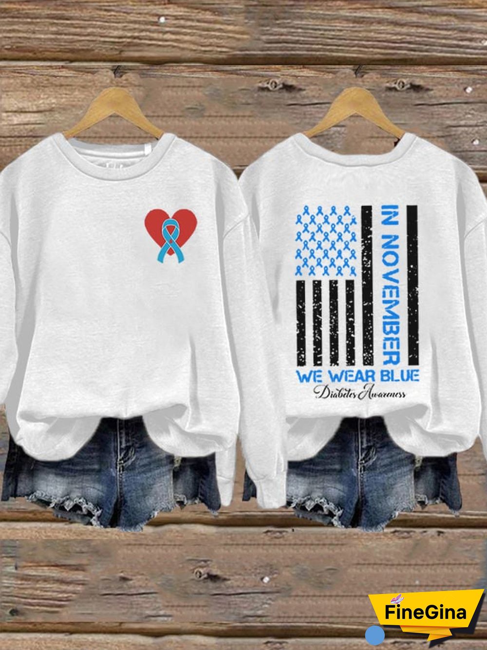 Women's In November We Wear Blue Diabetes Mellitus Print Crew Neck Sweatshirt