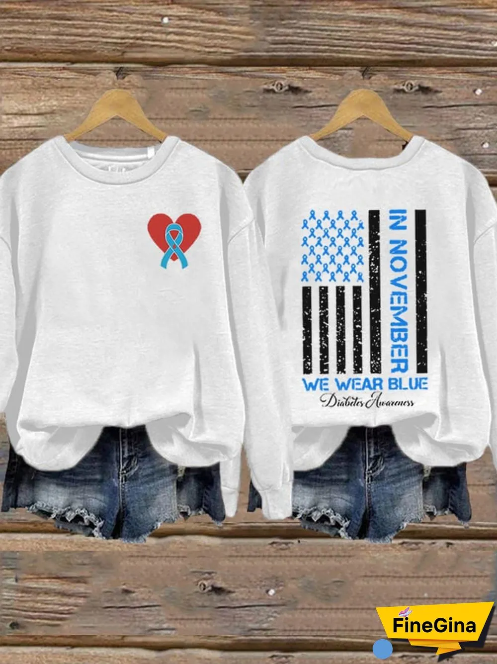 Women's In November We Wear Blue Diabetes Mellitus Print Crew Neck Sweatshirt