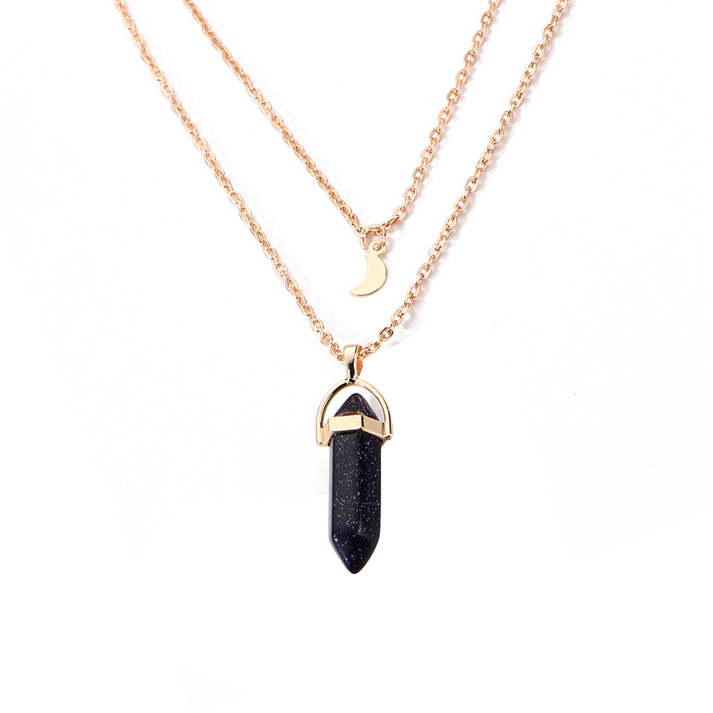 

Multilayer Moon Hexagon Pendant Necklace Stone Women Clavicle Chain Jewelry, Camouflage, 501 Original