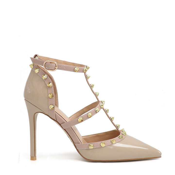 4" Rivets Studs Summer Strappy Shoes Party Wedding Heeled Sandals-MERUMOTE