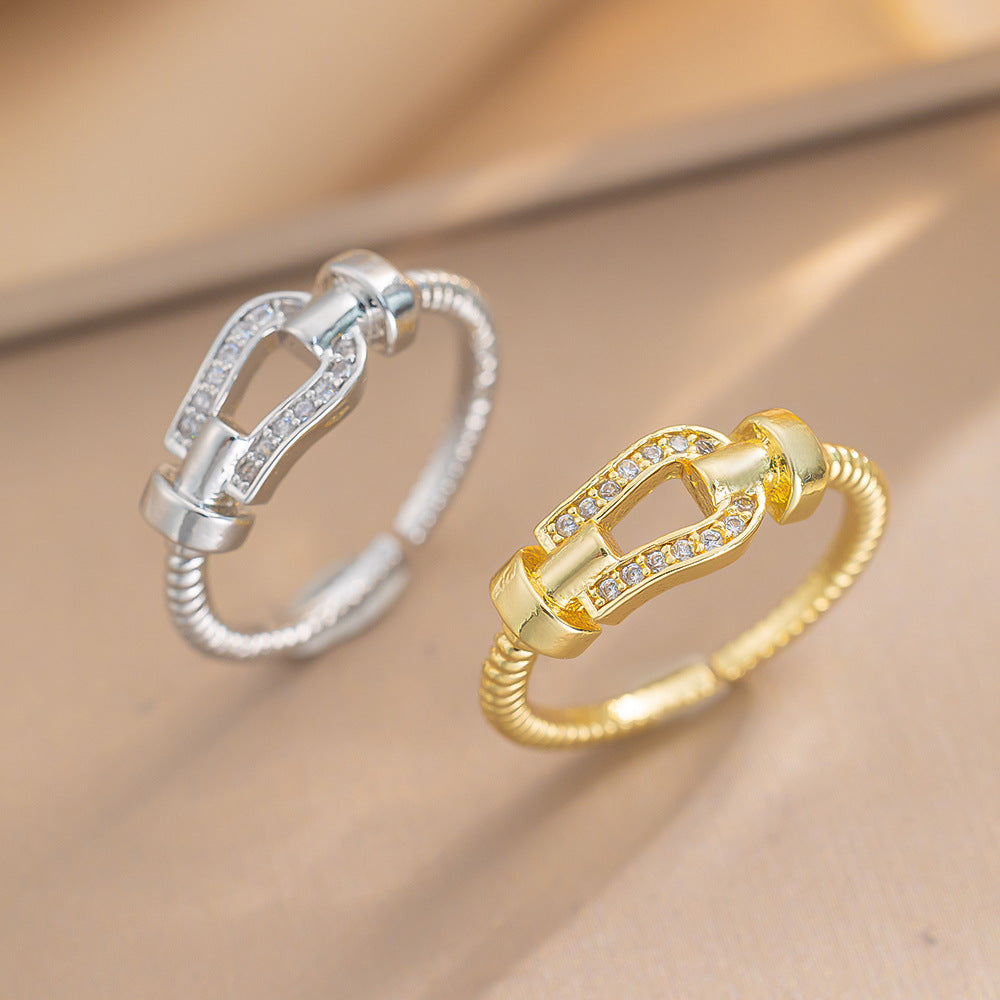 Seiko High Version Classic Horseshoe Buckle Ring Japanese And Korean Fashion Ins Brushed Ring Adjustable Female
