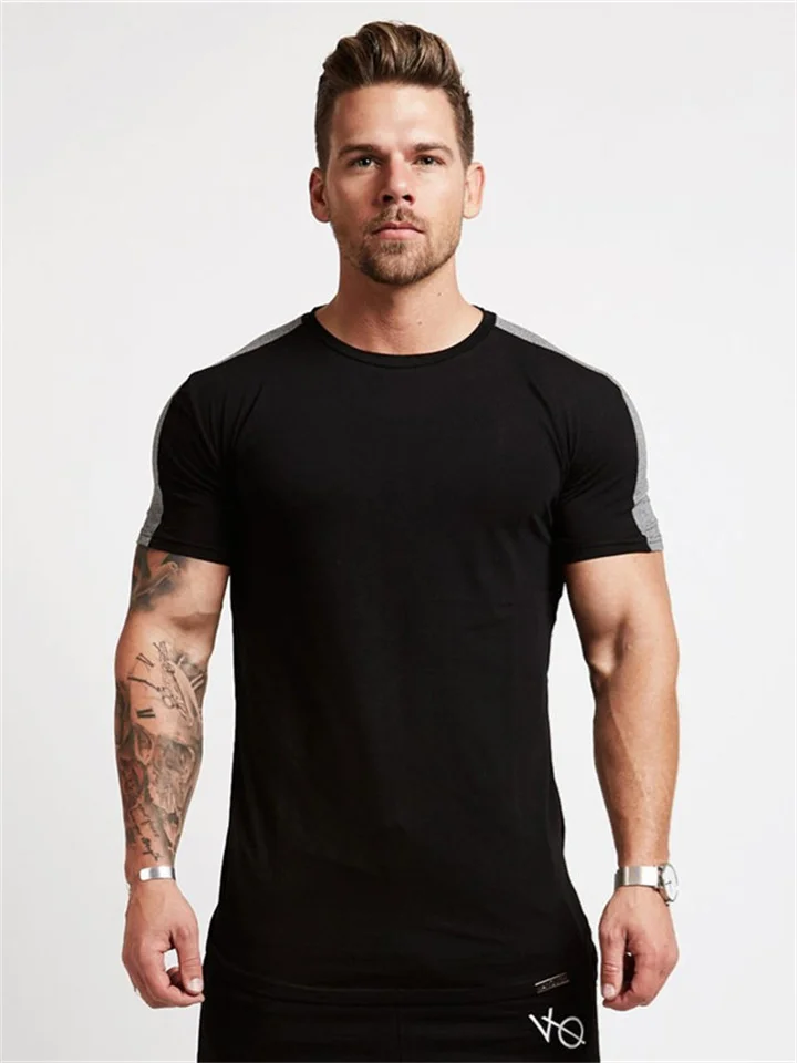 New Muscle Fitness Brother Sports Men's Slim-type T-shirt Summer Round Neck Pullover Cotton Running Short-sleeved | 168DEAL