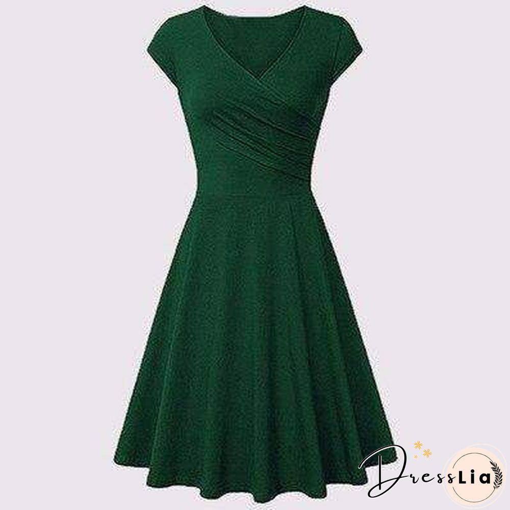 Summer Dress Women New Green 16 Colors Pleated Dresses Black Plus Size V Neck Fashion Slim Clothing Vestidos Feminina CX800