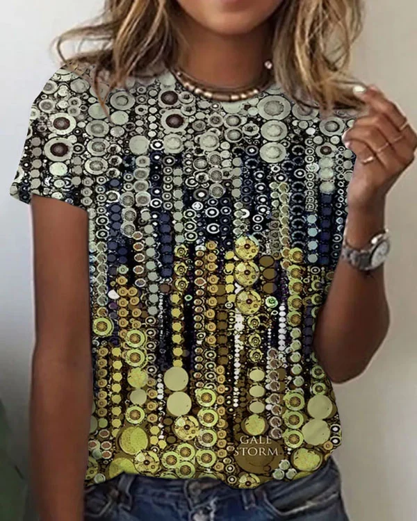 Women's Floral Abstract Pattern Crew Neck T-shirt
