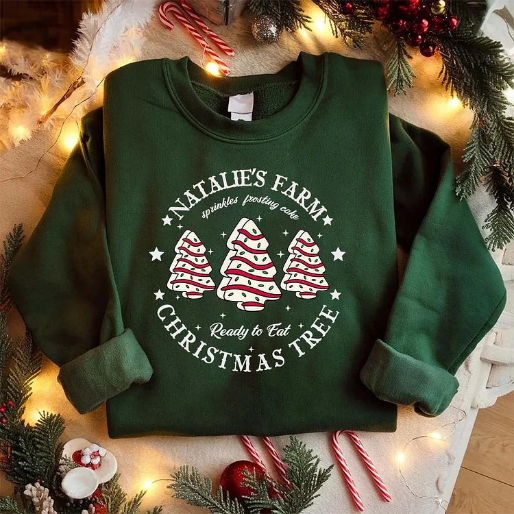 Personalized Farmhouse Christmas Sweatshirt – Custom Title Holiday Tree Print