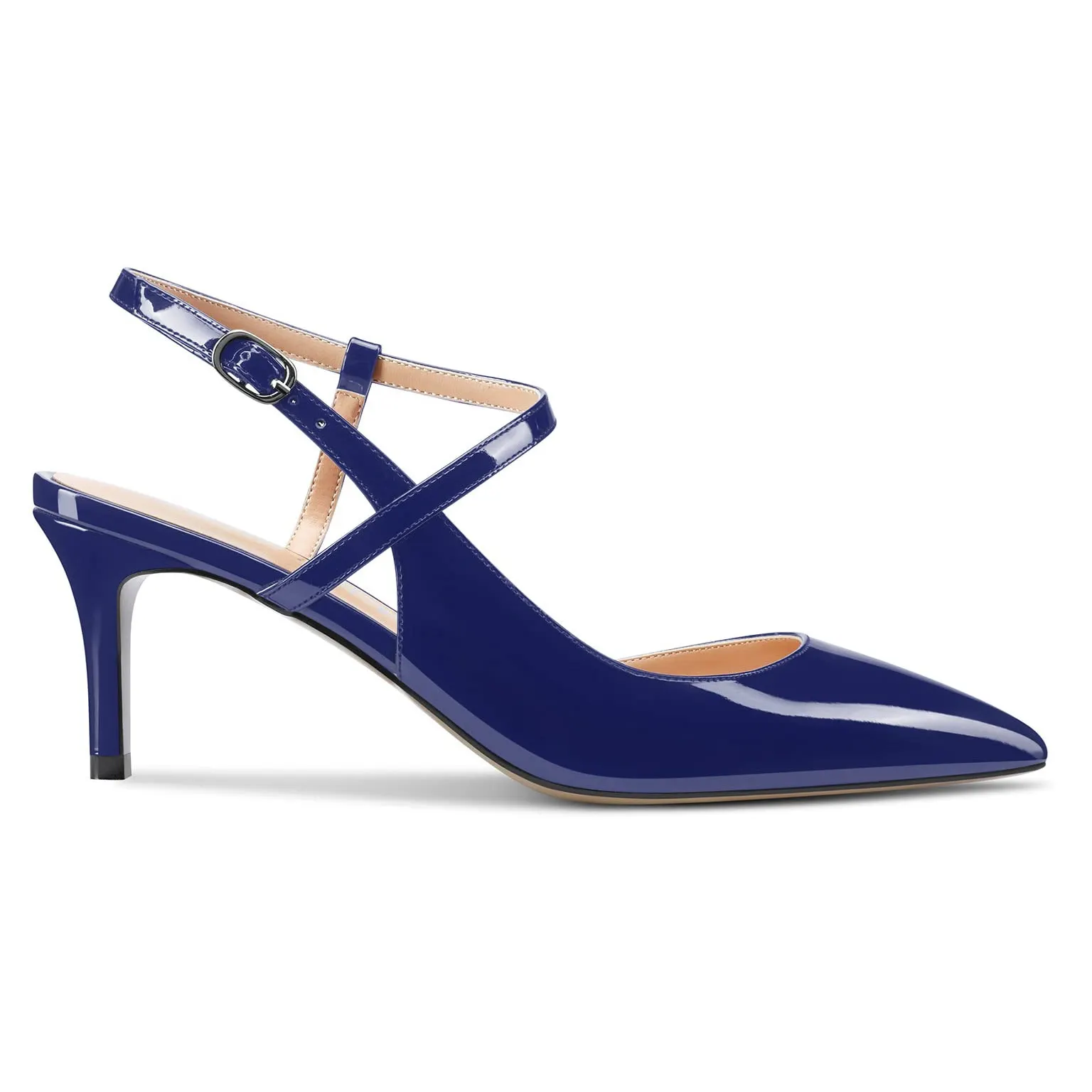 65mm Women Slingback Pumps Ankle Strap Jenlove Stiletto Mid Heel Close Pointed Toe Dress Shoes-vocosishoes