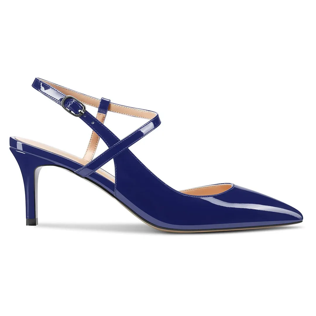 65mm Women Slingback Pumps Ankle Strap Jenlove Stiletto Mid Heel Close Pointed Toe Dress Shoes-vocosishoes