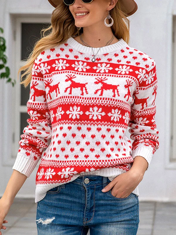 Casual snowflake Christmas knitted holiday sweater for women