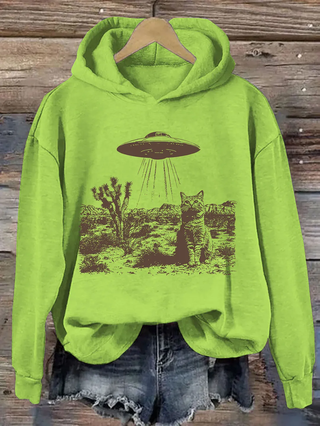 Vintage UFO Cowboy Cat Hoodie