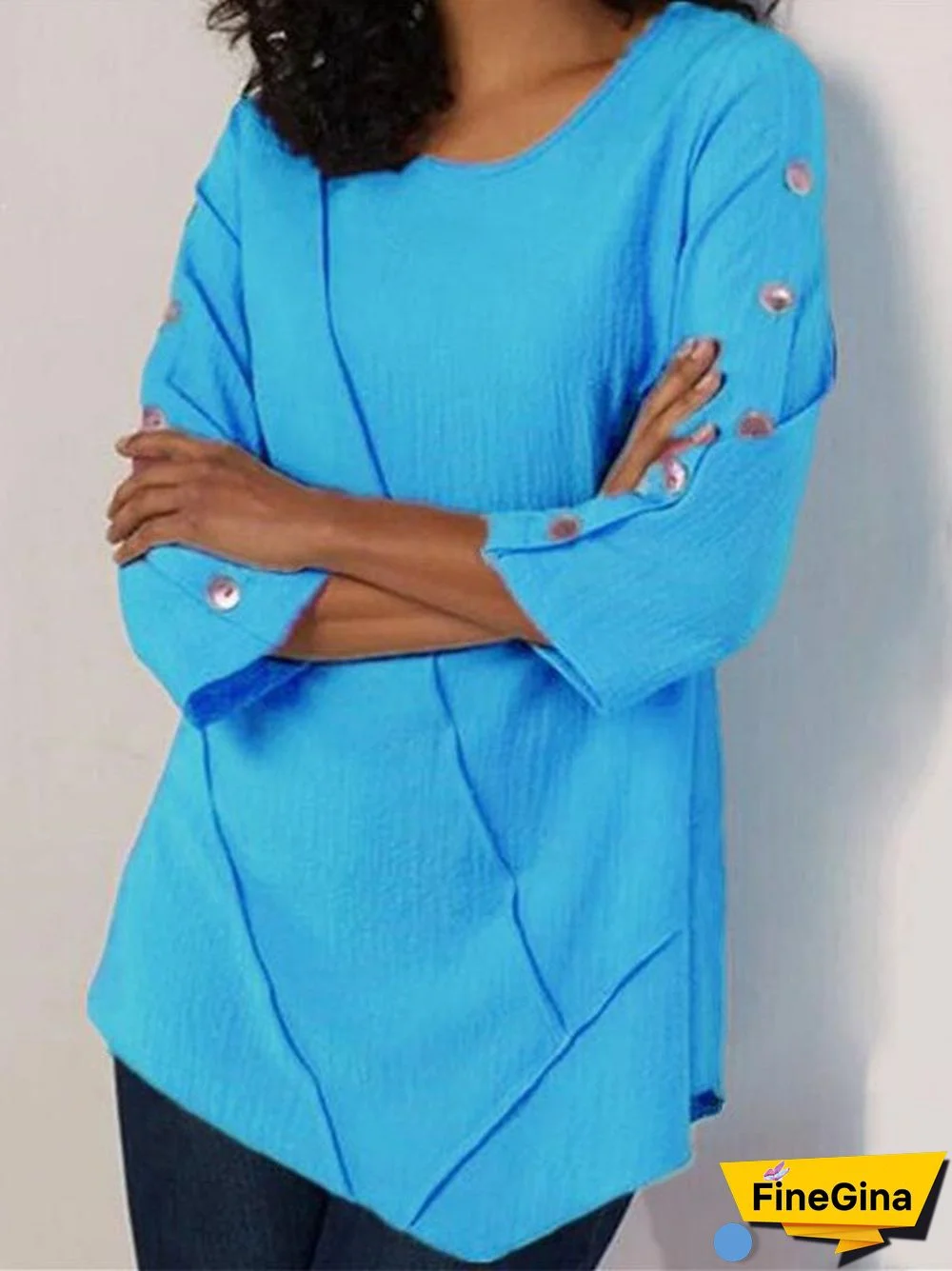 Women'S T-Shirts Casual Solid Button Half Sleeve T-Shirt