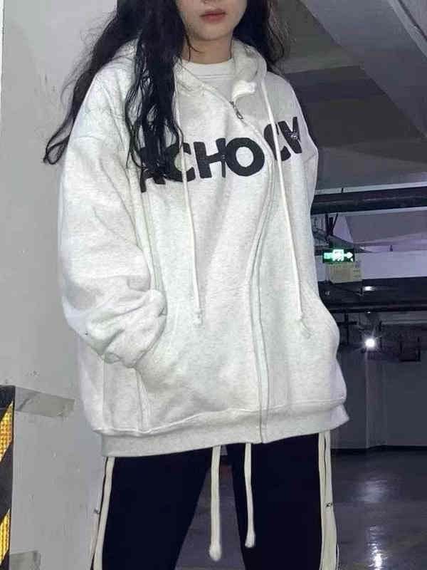 Y2K Letter Baggy Zipper Hoodie