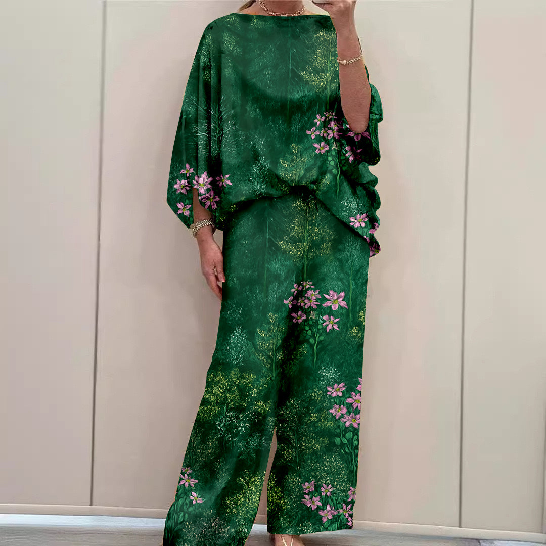 Women Long Sleeve V-neck Graphic Floral Printed Top