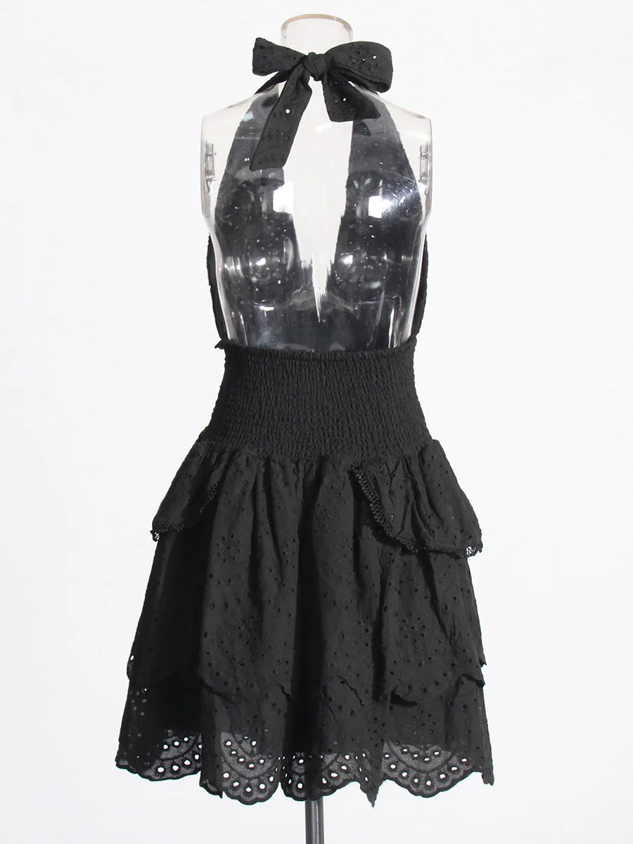 Brownm 2025 Spring Fashion Sexy Hanging Neck Slicing High-End Sleeveless Solid Color Dress Woman