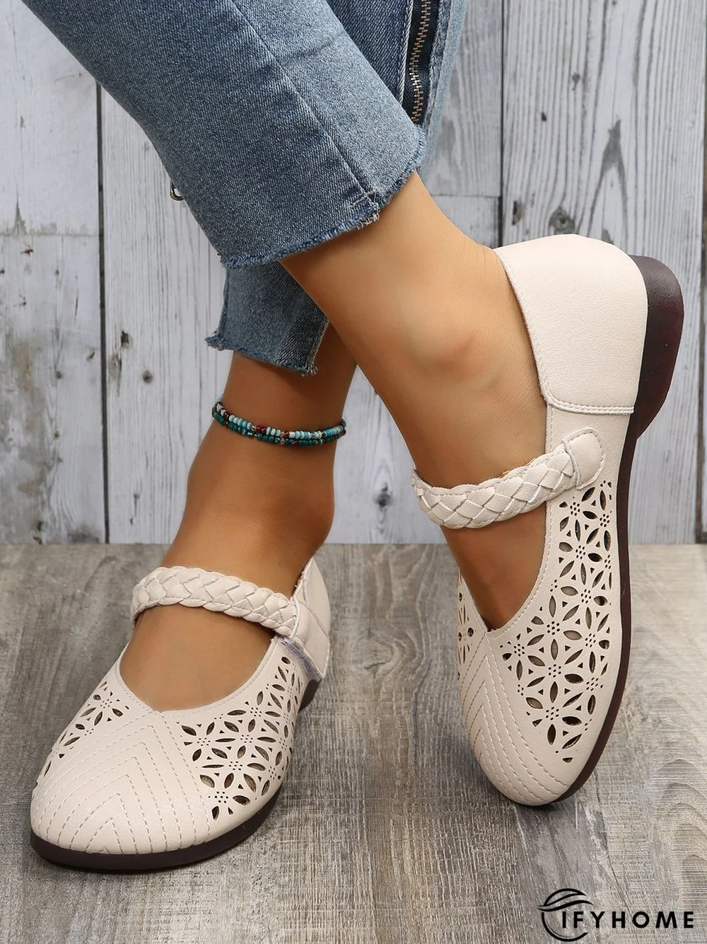 Round Toe Low Heel Woven Comfortable Mary Jane Shoes | IFYHOME