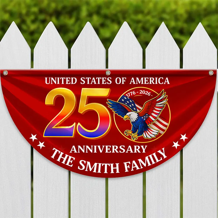 Personalized 250 Years of Freedom America Flag Custom Family Name 250th Anniversary United States of America Eagle Patriotic Non-Pleated Fan Flag