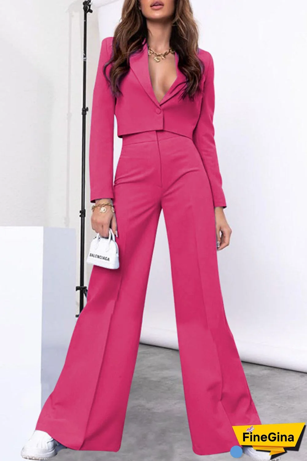 Cyan Casual Solid Patchwork Buttons V Neck Long Sleeve Two Pieces