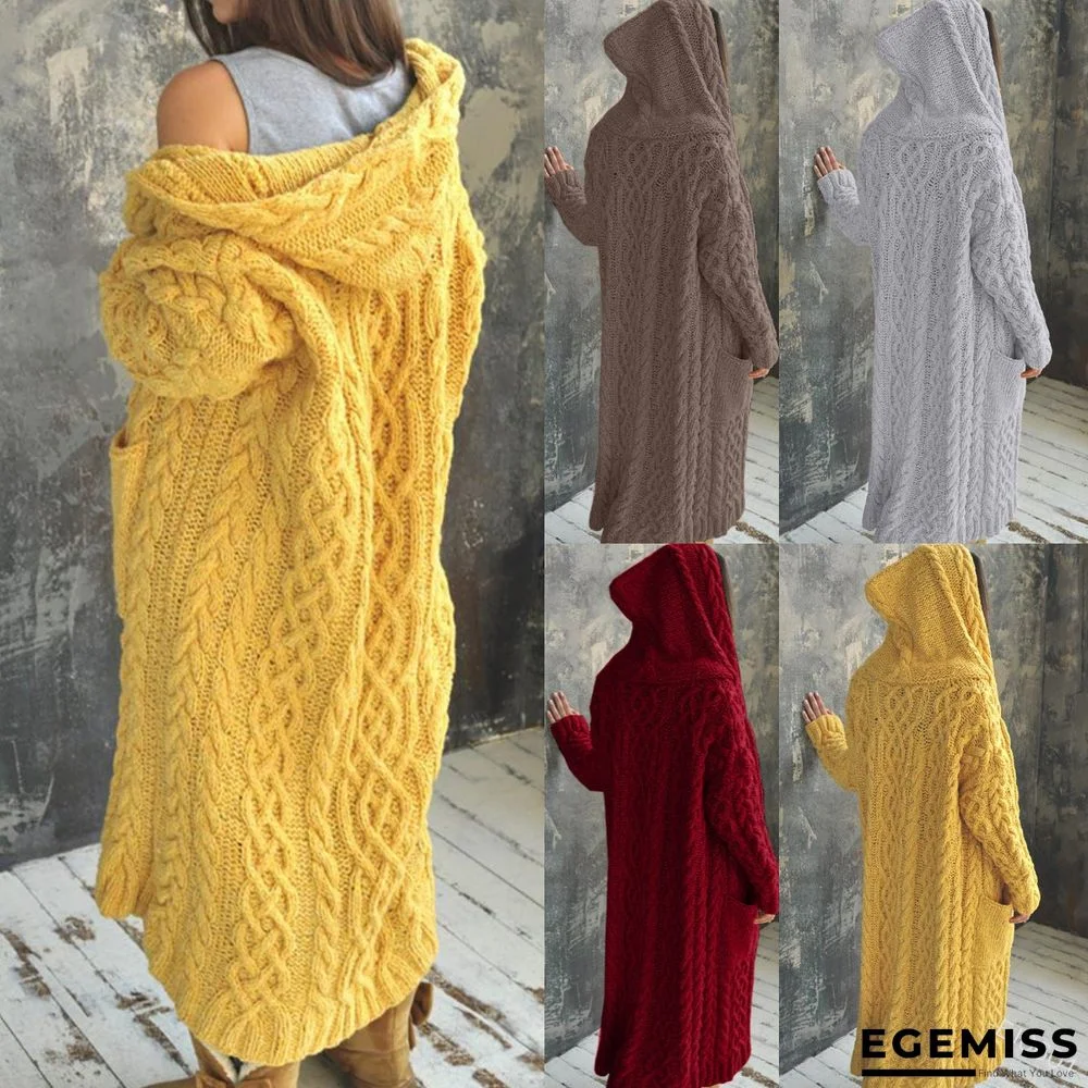Cardigan Braid Lazy Wind Hooded Long Cardigan Sweater | EGEMISS