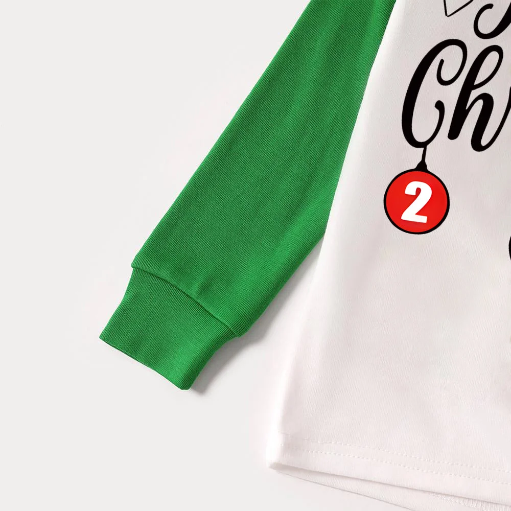 "Family Christmas" 2024 Letter Print Green Rotator Cuff Top With Green & Black Plaid Family Matching Pajamas