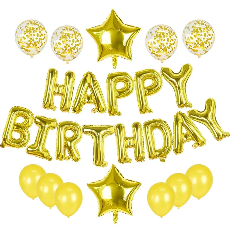 1Set Happy Birthday Confetti Latex Balloons Foil Letter Balloon Adult Kids Birthday Party Decorations Babay Shower Helium Globos