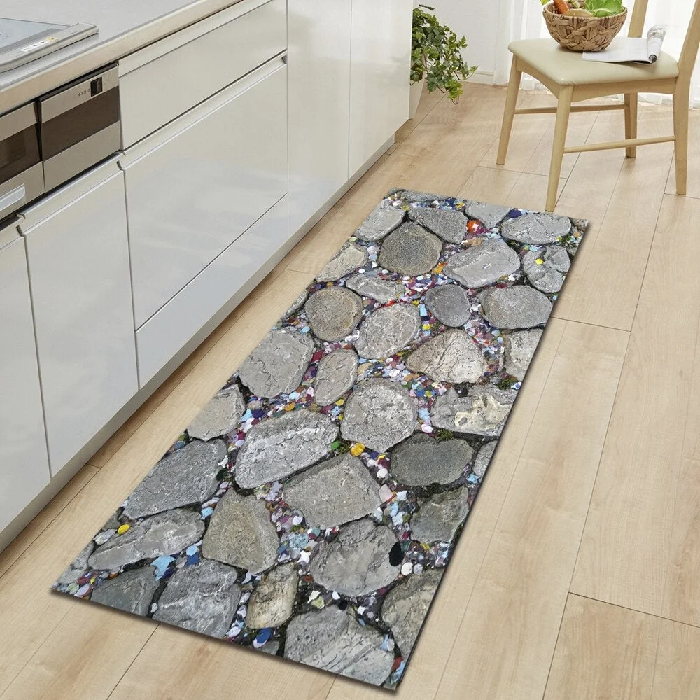 Kitchen Mat Entrance Doormat Cobblestone Pattern Home Bedroom Bedside Floor Decoration Carpet Bath Balcony Hallway Anti-Slip Rug