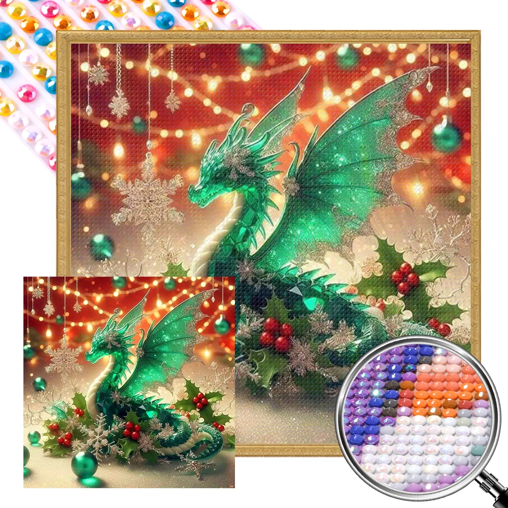 Full Round Partial AB Diamond Painting - Green Bamboo Dragon(Canvas|45*45cm)