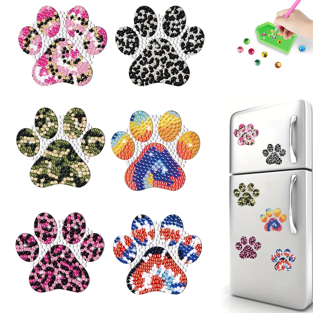 6Pcs DIY Puppy Footprint Special Shape Diamond Painting Fridge Magnet for DIY Crafts