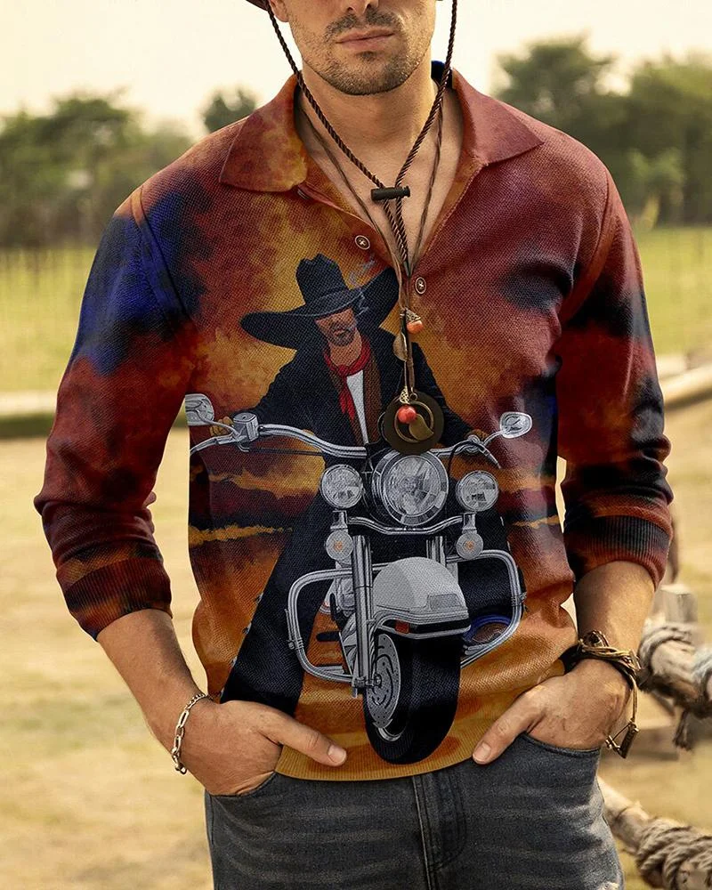 Men's Creative Graphic Contrast Retro Casual Polo Shirt02