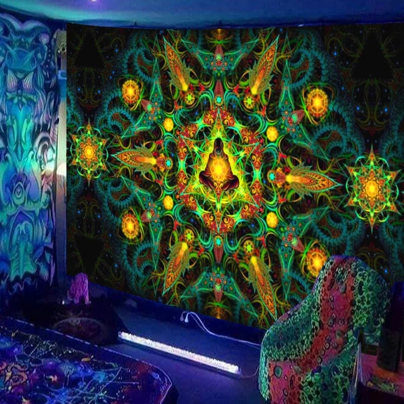 Fluorescent Tapestry European and American Black Light Hanging Cloth Poster Home Decoration Background Cloth Psychedelic Trippy