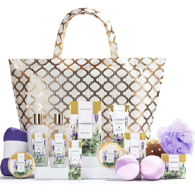 Spa Bath Gift Sets for Women 15 Pcs Lavender Spa Baskets Gift Bag - Relaxing Body Care Holiday Birthday Valentines Day Gifts