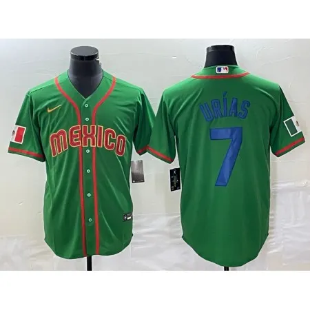 Men's Mexico Baseball #7 Julio Urias 2023 Green World Baseball With Patch Classic Stitched Jersey 5RER