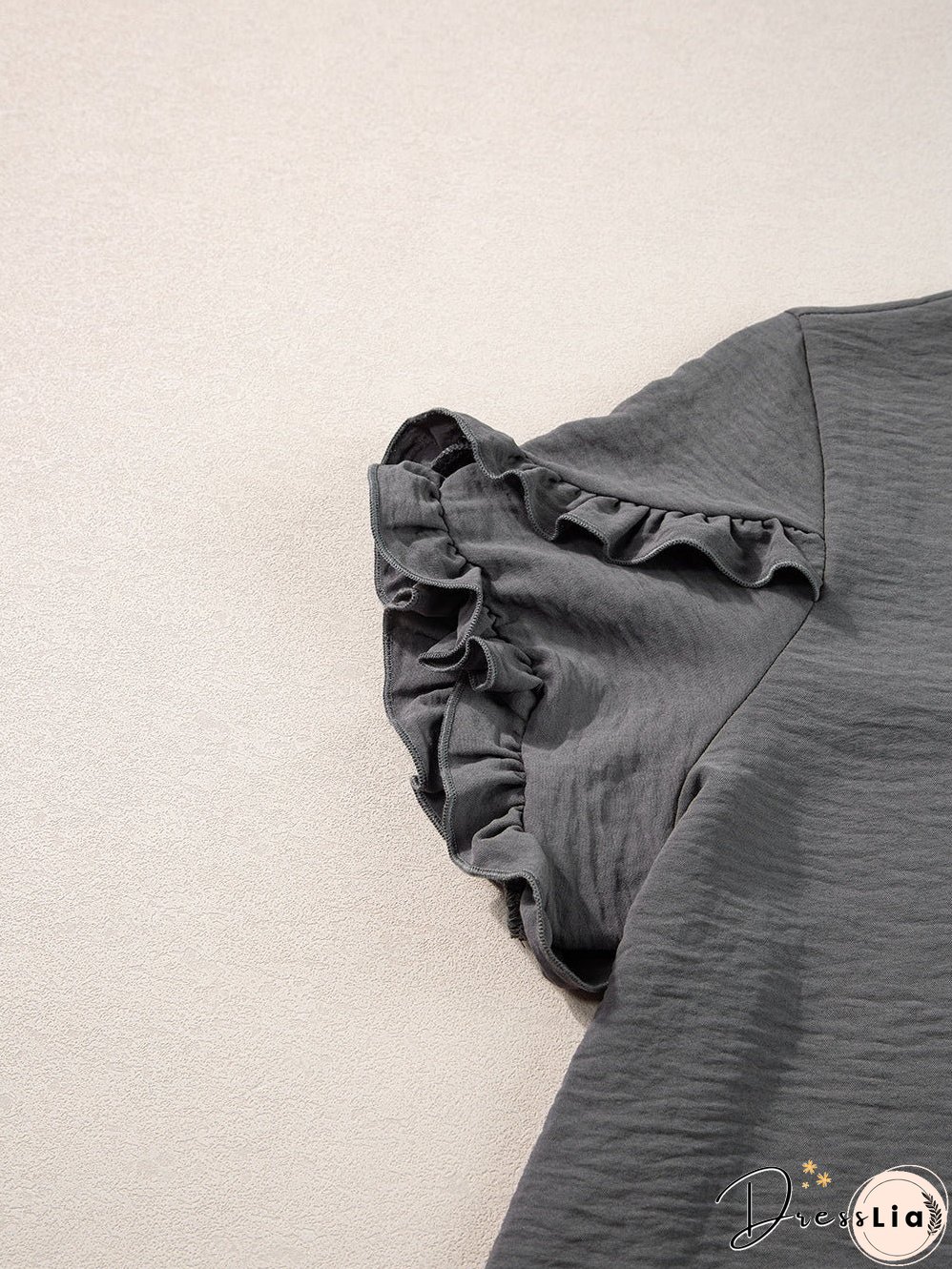 Dark Grey Ruffled Short Sleeve Plus Size Top