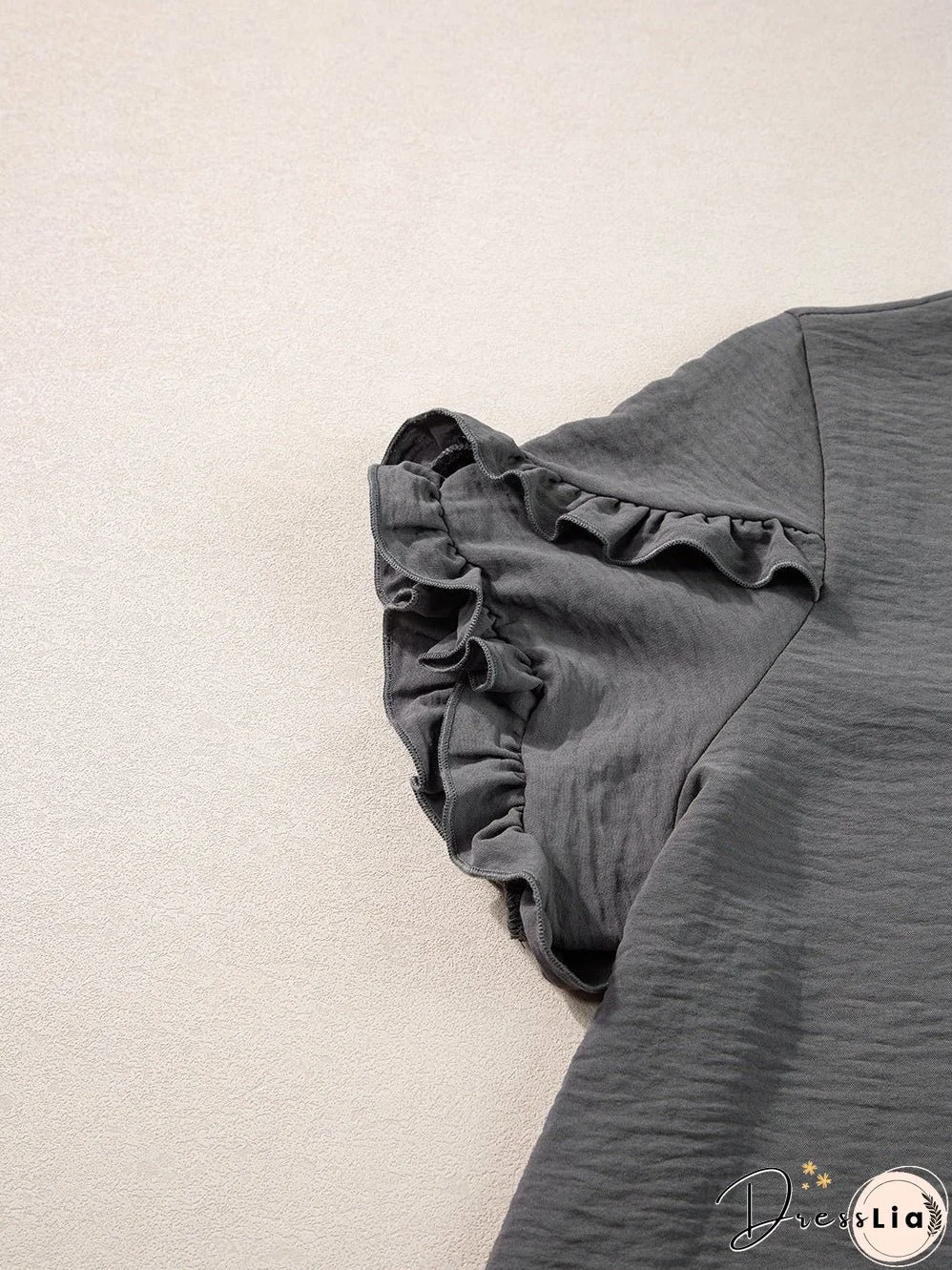 Dark Grey Ruffled Short Sleeve Plus Size Top